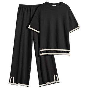 Black and White Wide Leg Pants & Top Set